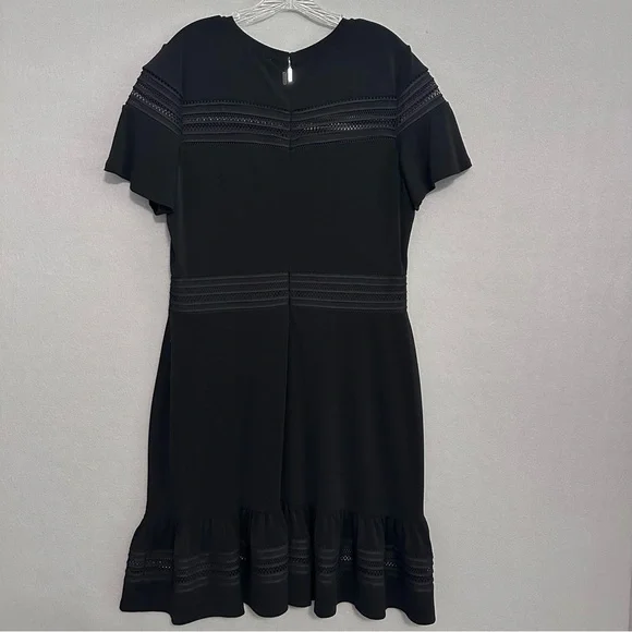 Michael Kors Black A-Line Dress Short Sleeve Ruffle Hem Crew Neck Mesh Insets XL - Picture 6 of 11